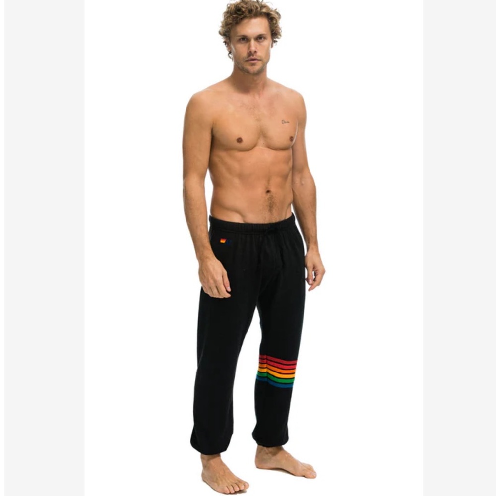 Aviator Nation Retro Black Joggers with Multicolor Stripe Size XL